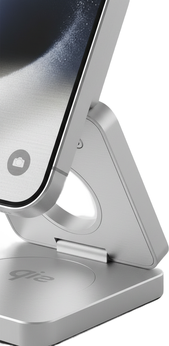 SnapFold brushed aluminium hinge close-up (transparent)