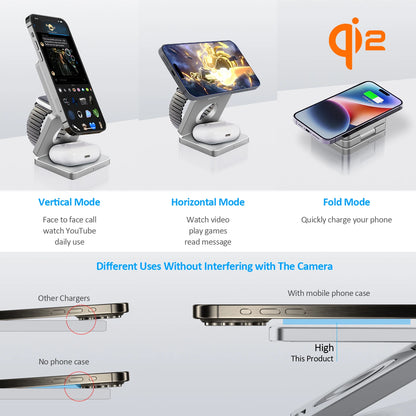 محطة شحن لاسلكي Qi2 15W 3 في 1 للآيفون، ساعة آبل وآيربودز برو