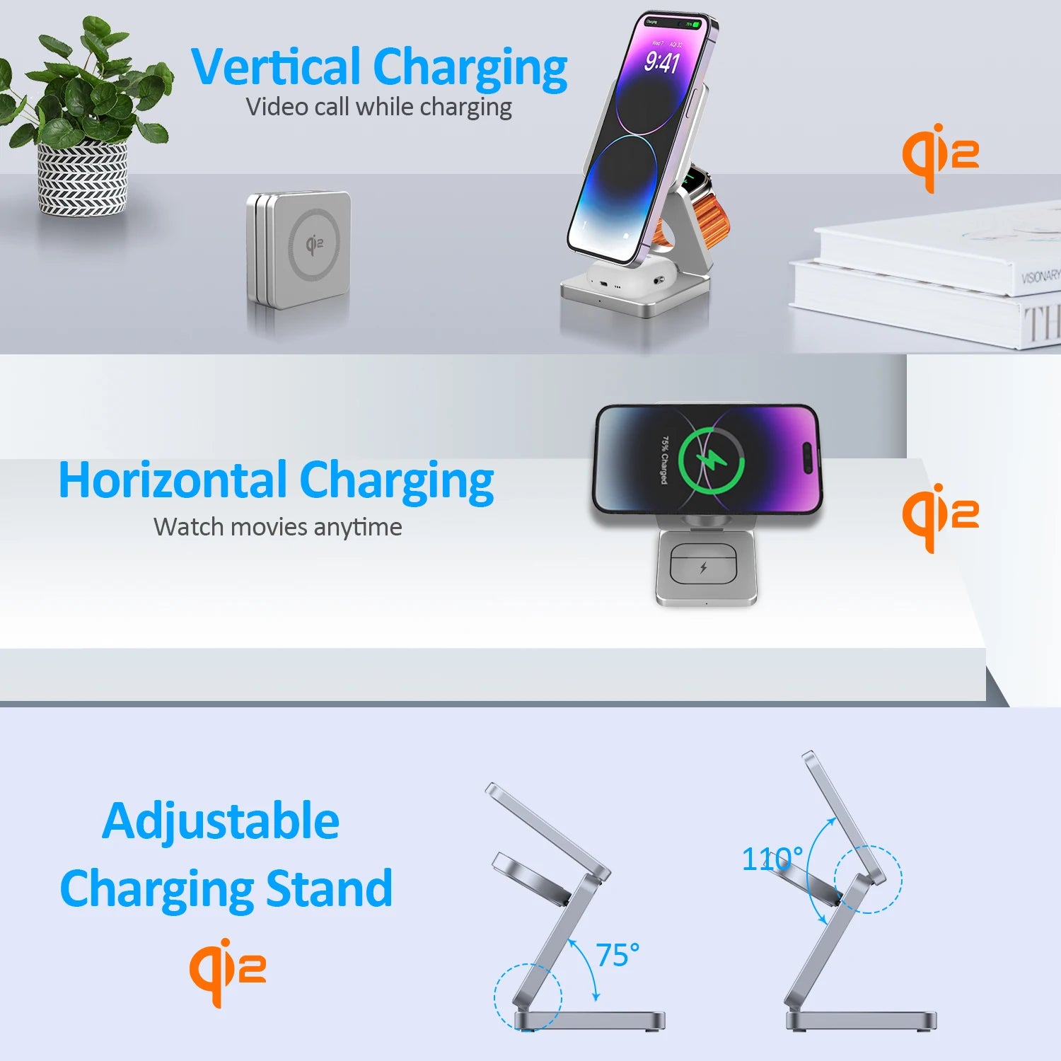 SnapFold 3-in-1 Qi2 Wireless Charging (Foldable)