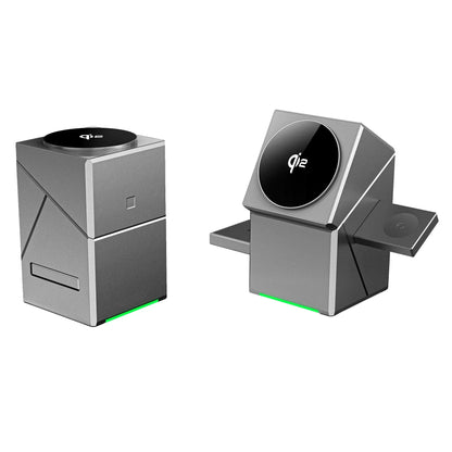 شاحن لاسلكي 3 في 1 Qi2 مع قاعدة دوارة تلقائية للآيفون، آيربودز وساعة آبل